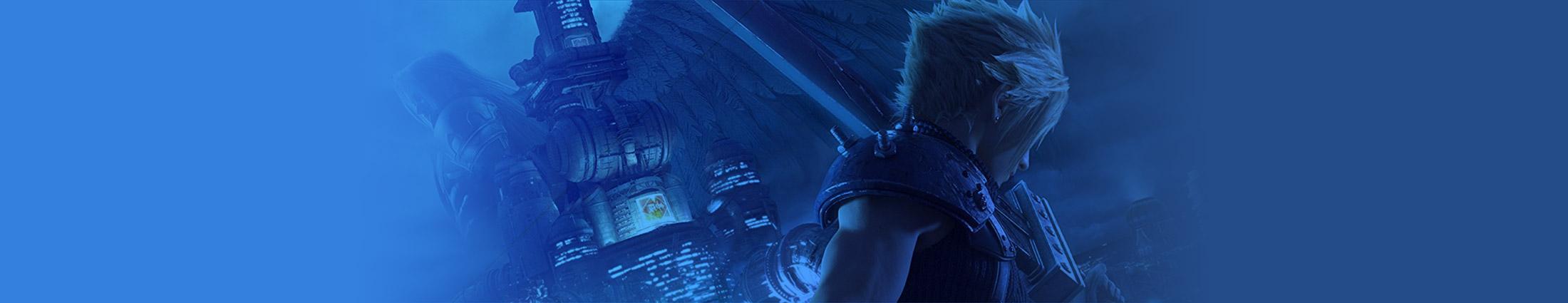 Blue banner of Cloud from Final Fantasy 7 facing away